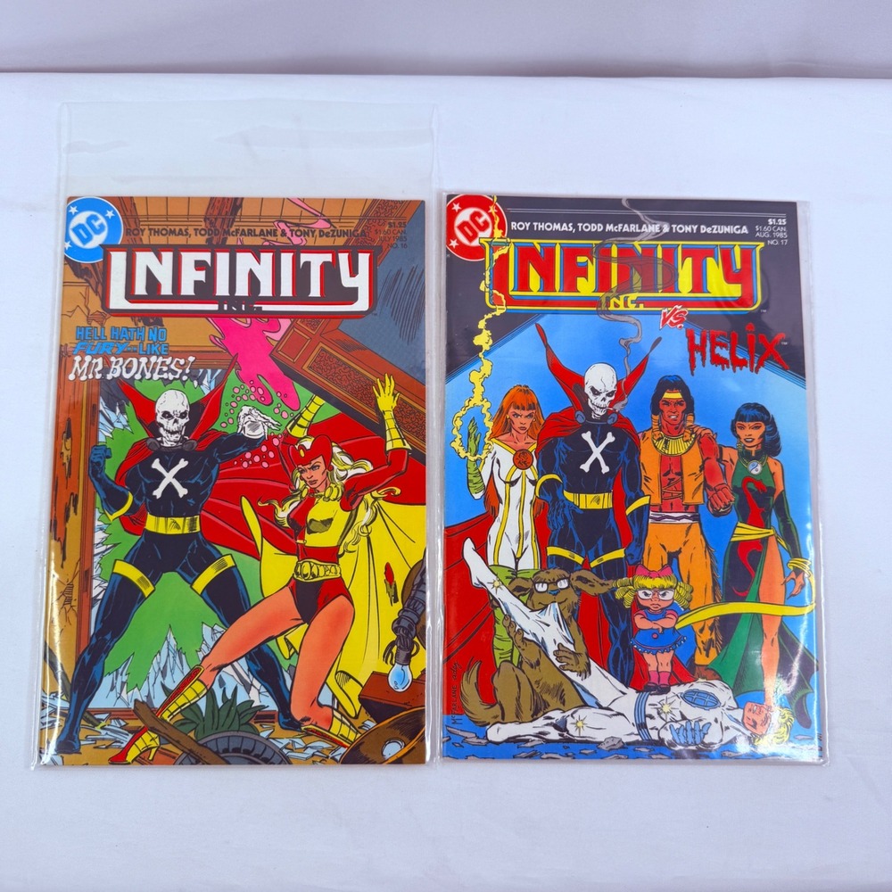 DC Comics Infinity Inc 17 18 lot 1985 Todd McFarlane Art 1st Mr Bones Helix
